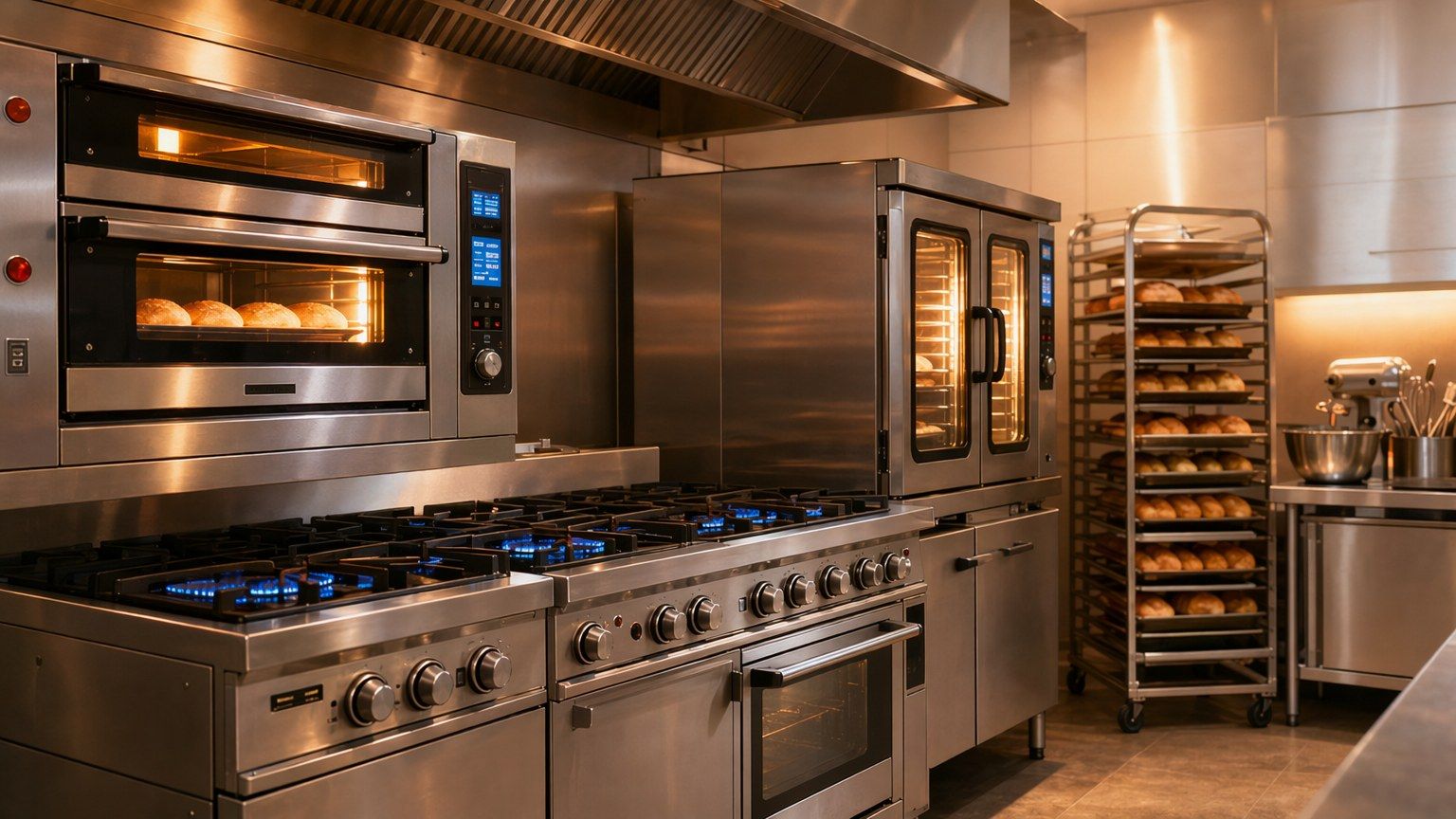 Fogão industrial de seis bocas em aço inox com forno industrial